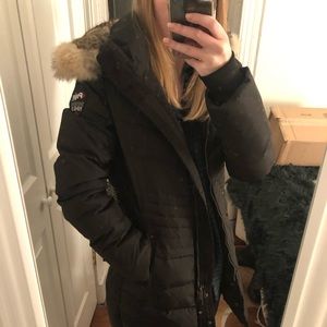 Black Pajar down parka with fur hood